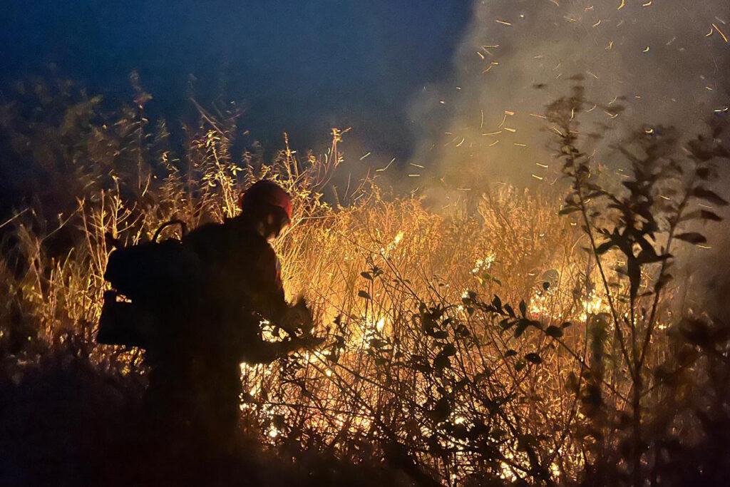 Combate aos incêndios no Pantanal de MS avança pela noite