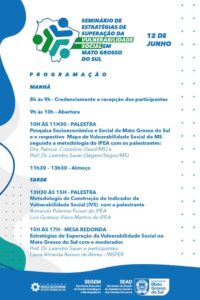 Seminário para debater estratégia de superação da vulnerabilidade social no MS acontece dia 12